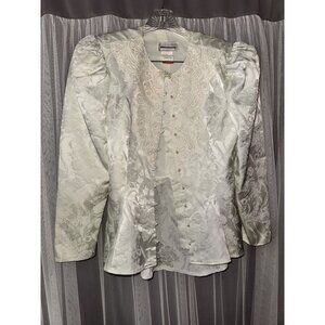 Jessica McClintock White Satin Brocade Womens Jacket With Embroidered Lace Detai